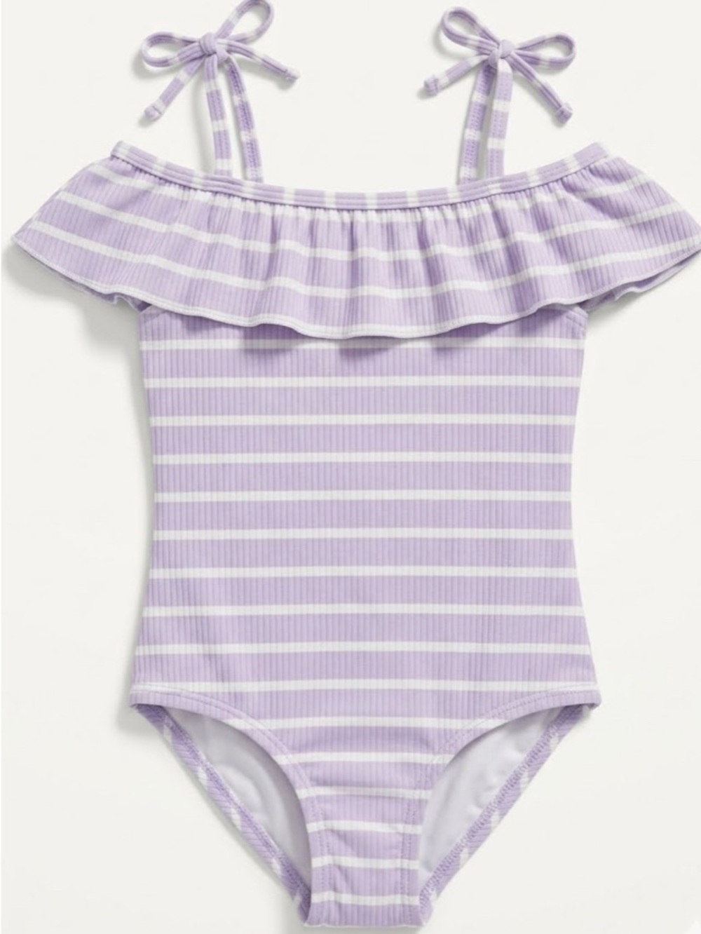 Hanna Andersson Lavender &White Striped Ruffle One Piece Swimsuit. Girls Size 4